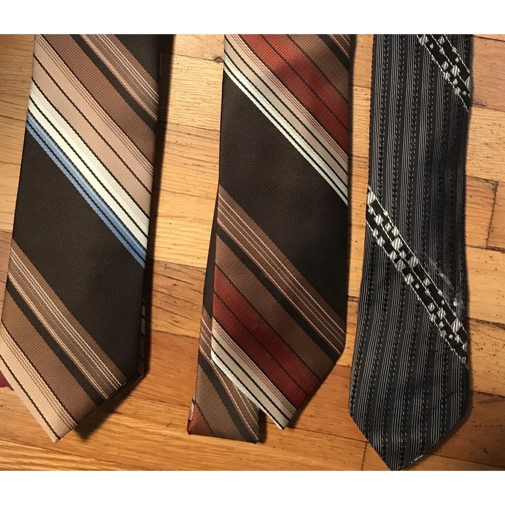 Set Of 3 Vintage 70's Polyester Blue brown Rust Gray Striped 3-Inch Neckties